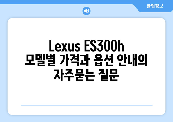 Lexus ES300h 모델별 가격과 옵션 안내