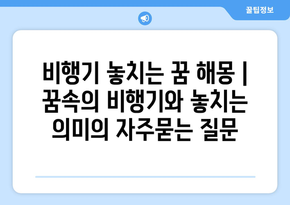 비행기 놓치는 꿈 해몽 | 꿈속의 비행기와 놓치는 의미