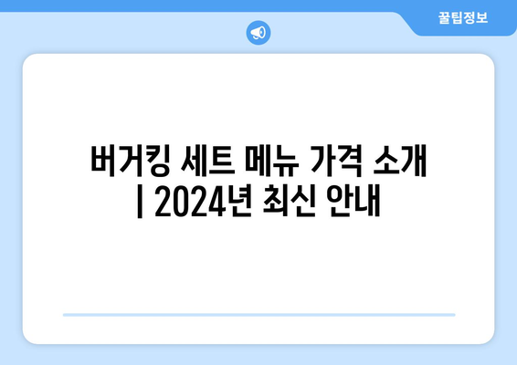 버거킹 세트 메뉴 가격 소개 | 2024년 최신 안내