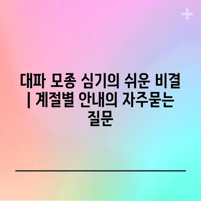 대파 모종 심기의 쉬운 비결 | 계절별 안내