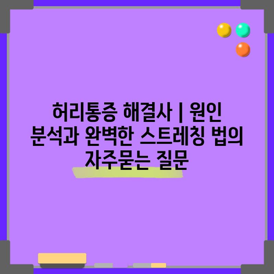 허리통증 해결사 | 원인 분석과 완벽한 스트레칭 법
