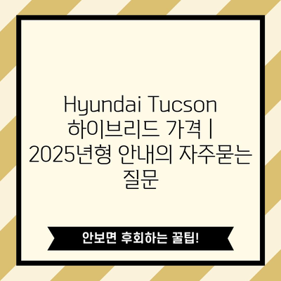 Hyundai Tucson 하이브리드 가격 | 2025년형 안내