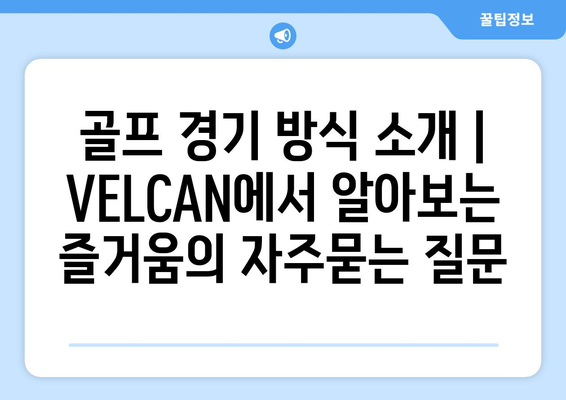 골프 경기 방식 소개 | VELCAN에서 알아보는 즐거움