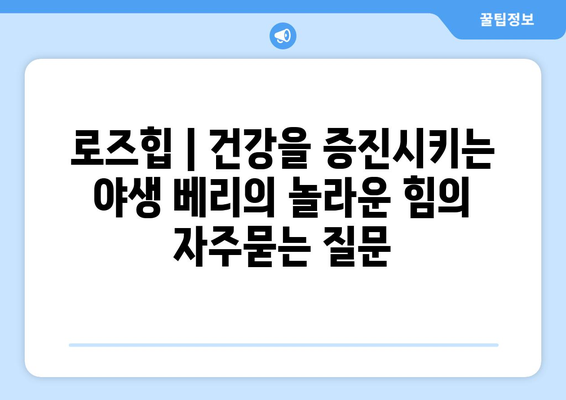 로즈힙 | 건강을 증진시키는 야생 베리의 놀라운 힘