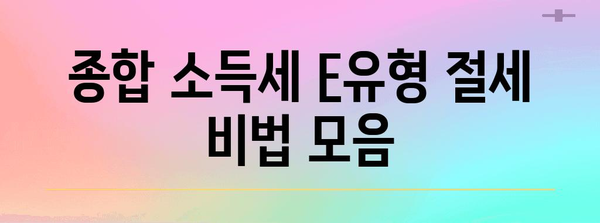 종합 소득세 E유형 절세 비법 모음