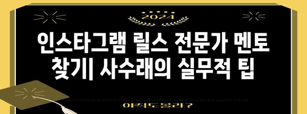 인스타그램 릴스 전문가 멘토 찾는 방법 | 사수래의 실무적 팁